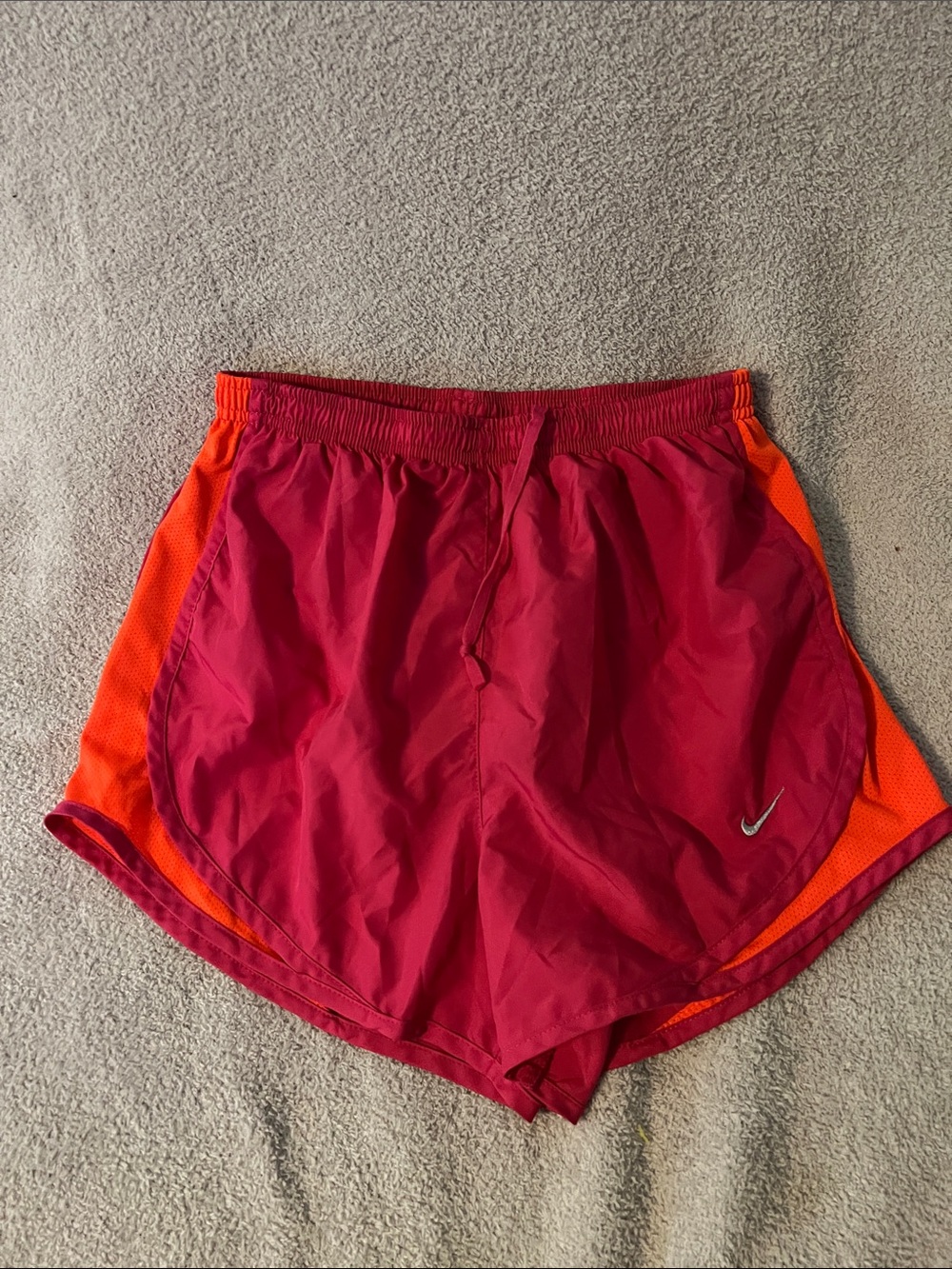 Nike Pink-Red Running Shorts with Orange Side Panels